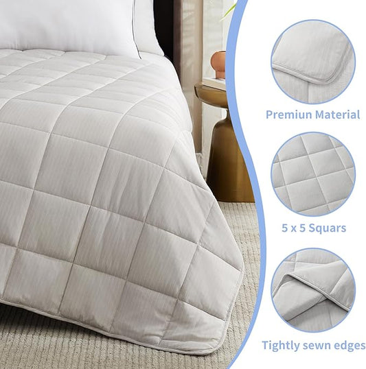 L'AGRATY Cooling Weighted Blanket - 50"x60" 10lbs Cool Breathable Heavy Blanket Microfiber Material with Glass Beads for Adult All-Season Summer Fall Winter Soft Thick Comfort