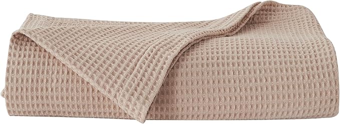 100% Cotton Blanket for Full Queen Size Bed - Taupe Waffle Weave Lightweight Summer Bed Blanket - 90x90in Prewashed Breathable, Woven, Layering Blanket (Full/Queen, Taupe)