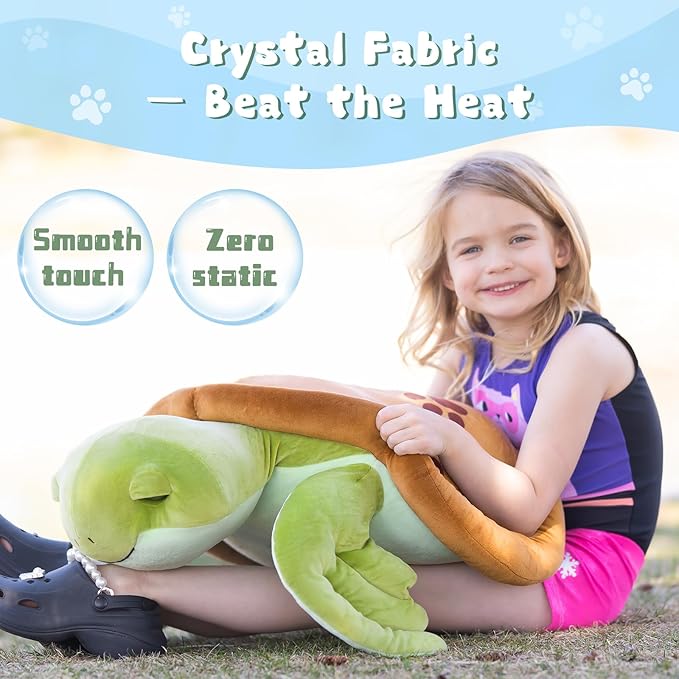 Muiteiur 28Inch Sea Turtle Stuffed Animal, Large Plush Pillow Toy, Soft Stuffed Turtle with Cute Footprints, for Kids