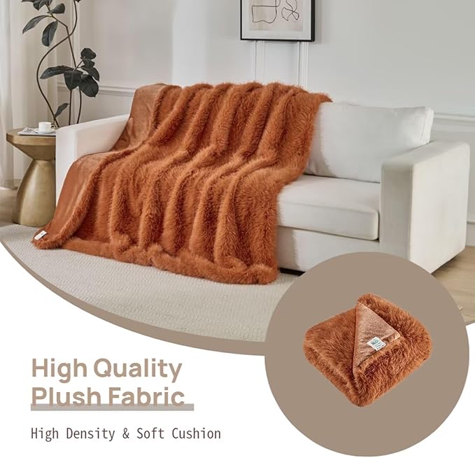 Luxury Fluffy Faux Fur Throw Blanket,Thick Fluffy Fuzzy Cozy Blanket,Plush Blankets for Couch, Sofa, Chair, Bed-Burnt Orange,50x60