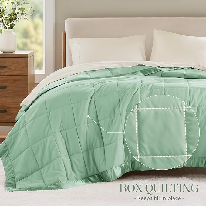 Madison Park Windom Down Alternative Blanket, Premium 3M Scotchgard Moisture Wicking Treatment, Lightweight and Soft Bed Cover For All Season, Satin Trim, Seafoam Twin