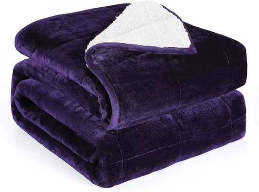 Alomidds Weighted Blanket Queen Size 15lbs 60 x 80 inches,Adult Weighted Blankets with Soft Plush Fleece,Fluffy Thick Warm Sherpa & Cozy Flannel Heavy Blanket for Sofa Bed,Purple