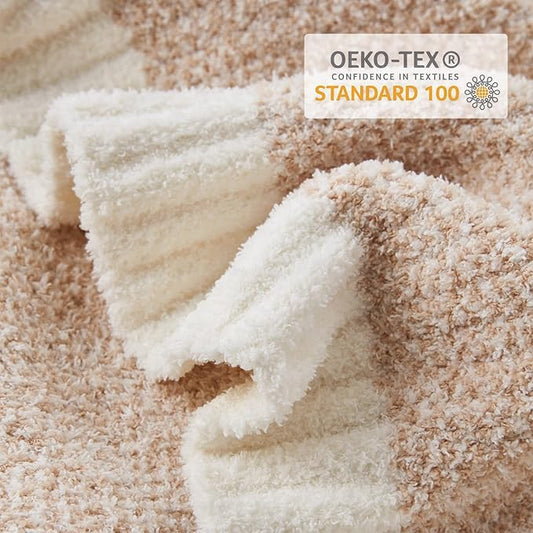 Snuggle Sac Heather Beige Throw Blanket for Couch, Ultra Soft Warm Blankets Cozy Knit Fuzzy Plush Lightweight Throw XL Size for Sofa, Bed, Heather Beige, 50x70 inches