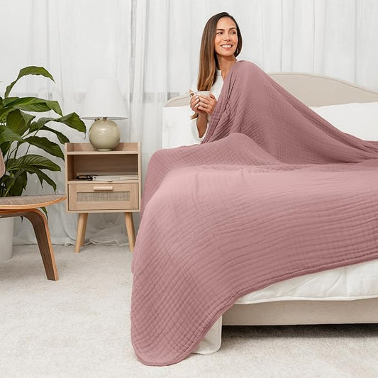 Comfy Cubs Muslin Blanket for Adults King 108" x 90" - 6 Layer Soft, Breathable & Lightweight Muslin Adult Blanket - Machine Washable & Designed in The US Bedding for All Seasons - Mauve