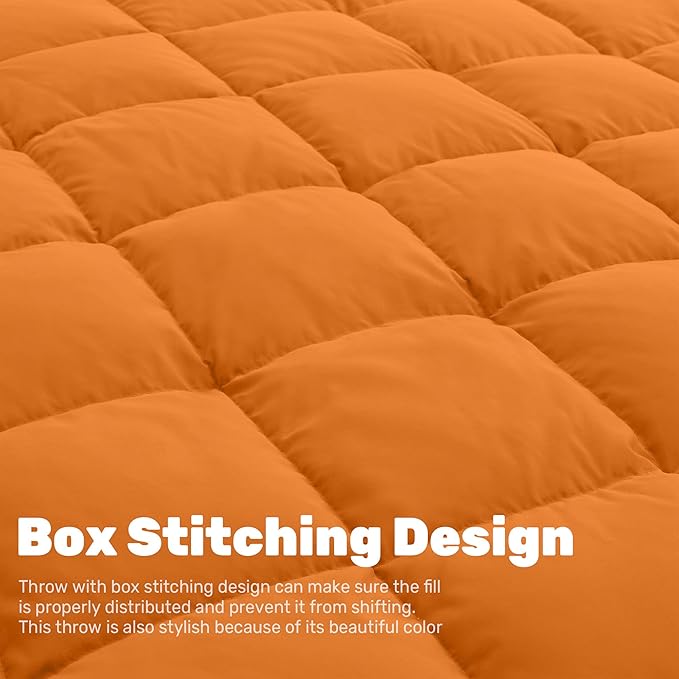 Soft Lightweight Down Blanket for Bed Sofa Couch Indoor and Outdoor Use, Warm and Fluffy Throw Blanket, Orange, King Size (108"X88")