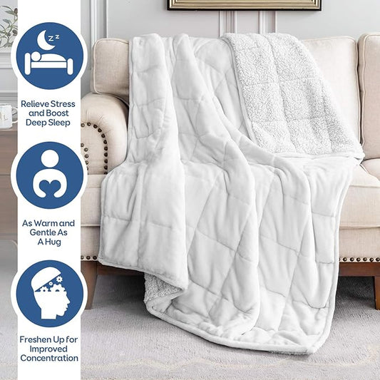 Weighted Blanket 20lbs, Flannel Cozy Plush Blankets, Fuzzy Flannel Bedding Blanket Throw for Twin Full Bed, Minky Soft Blanket for Sofa Bed 60 x 80 inches, White