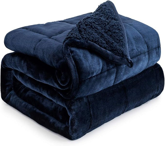 Cottonblue Weighted Blanket 20lbs 60x80 Inches, Navy Blue Sherpa Blanket Throw Sofa Bedding Heavy Blanket for Adults, Soft Cozy Fleece Blanket On Queen Bed, Plush Fleece Minky 20 lb Weighted Blanket