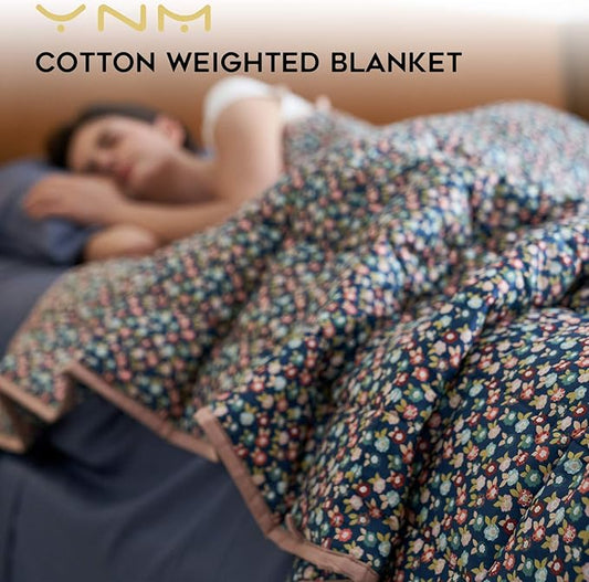 YnM Weighted Blanket,Heavy 100% Oeko-Tex Certified Cotton Material with Premium Glass Beads (Small Flower,60''x80'' 15lbs), Suit for One Person(~140lb) Use on Queen/King Bed