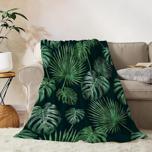 YeeJu Tropical Throw Blanket 50x60 Green Plant Leaf Blanket Throw Blanket for Couch Sofa Bed Soft Cozy Lightweight Fuzzy Plush Fleece Blankets Spring Summer Decorative Gift Blanket 50 by 60