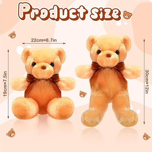 HyDren 24 Pcs Bear Stuffed Animal Plush Gift Bulk 12 Inches Soft Stuffed Animals Small Sleeping Playing Bear Toys for Class of 2025 Graduation Baby Shower Birthday Decoration(Light Brown)