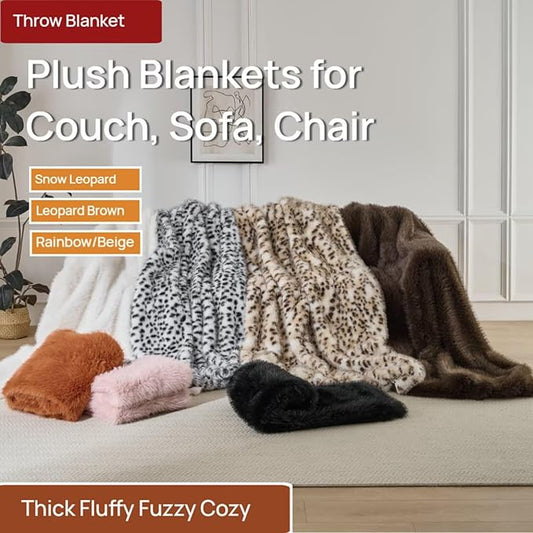 Luxury Fluffy Faux Fur Throw Blanket,Thick Fluffy Fuzzy Cozy Blanket,Plush Blankets for Couch, Sofa, Chair, Bed-Snow Leopard,60x80