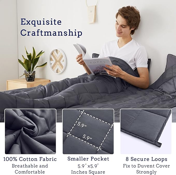 ZonLi Weighted Blanket (80"x87", 25lbs, Grey), King Size Weighted Blanket for Adults, 100% Polyester Material with Glass Beads