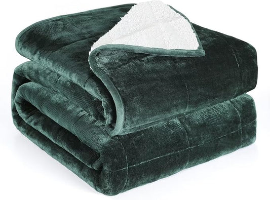 Alomidds Weighted Blanket, Sherpa Fleece Weighted Blanket for Kids,Fluffy Warm Sherpa & Cozy Soft Flannel Thick Heavy Blanket, 7lbs 41x60 inches,Green
