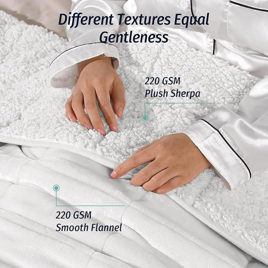 Wemore Sherpa Fleece Weighted Blanket for Adult, 15 lbs Dual Sided Cozy Fluffy Heavy Blanket, Ultra Fuzzy Throw Blanket with Soft Plush Flannel Top, 60 x 80 inches Queen Size White on Both Sides