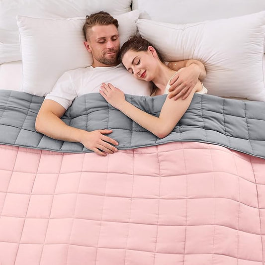 yescool Weighted Blanket for Adults (20 lbs, 88” x 104”, Pink Grey) Cooling Heavy Blanket for Sleeping Perfect for 190-210 lbs, Queen Size Breathable Blanket with Premium Glass Bead, Machine Washable
