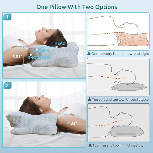DONAMA Cervical Pillow for Neck and Shoulder,Contour Memory Foam Pillow,Ergonomic Neck Support Pillow for Side Back Stomach Sleepers with Pillowcase-King Size