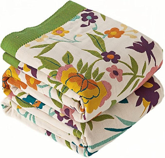 Soft Rustic Boho Quilt Fall Blanket, Farmhouse Decor, Floral Printed 100% Cotton Throw Blanket, Bohemian Style King Size Bed Blankets for All Seasons, Golden Phoenix,90"x98"
