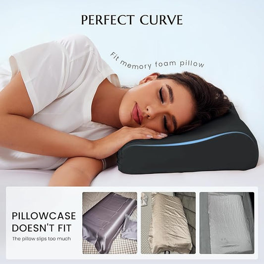 THXSILK 19 Momme 100% Mulberry Silk Pillowcase for Contour Memory Foam Pillow, Contour Pillow Case Cover, Cervical Pillow Case, Pack of 1(Black, 24"x14"x4.7"/3.9")
