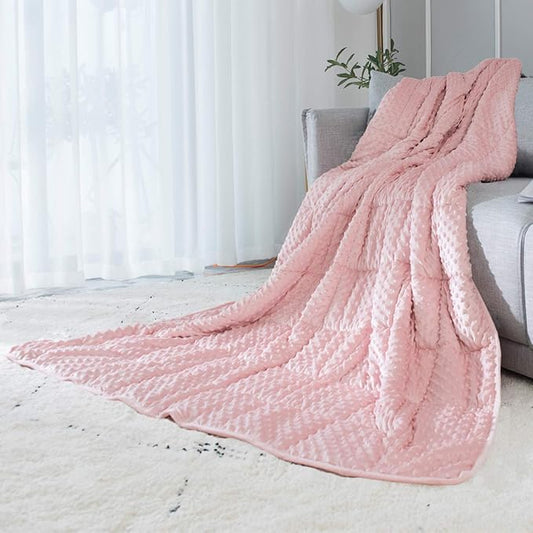 ALANSMA Reversible Weighted Blanket for All Season, Luxury Velvet, Warm and Cool, Adult 15Lb Weighted Blanket, Enjoy Sleeping Anywhere(Pink, 48''x72''15lbs)