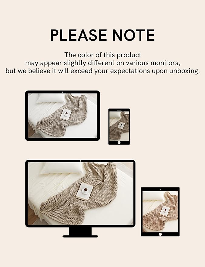 YnM Chunky Throw Blanket, Medium-Weight, Hand Knitted, Skin Friendly, Ventilated and Breathable, Machine Washable, Home Décor Piece for Couch, Sofa and Bed (Beige, 40x50 Inch)