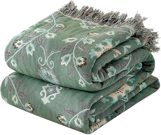 Floral Printed Throw Blankets for Bed Home Decor, 100% Cotton Soft Cozy Boho Quilts Blankets 80"x90",Lightweight Farmhouse Blanketsfor Armchair,Soaft,Couch,Picnic