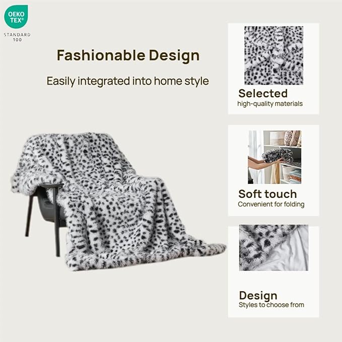 Luxury Fluffy Faux Fur Throw Blanket,Thick Fluffy Fuzzy Cozy Blanket,Plush Blankets for Couch, Sofa, Chair, Bed-Snow Leopard,50x60