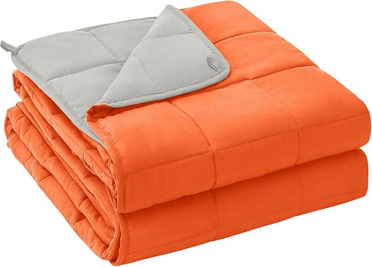 yescool Weighted Blanket for Adults (12 lbs, 60" x 80", Orange) Cooling Heavy Blanket for Sleeping Perfect for 110-130 lbs, Queen Size Breathable Blanket with Premium Glass Bead, Machine Washable