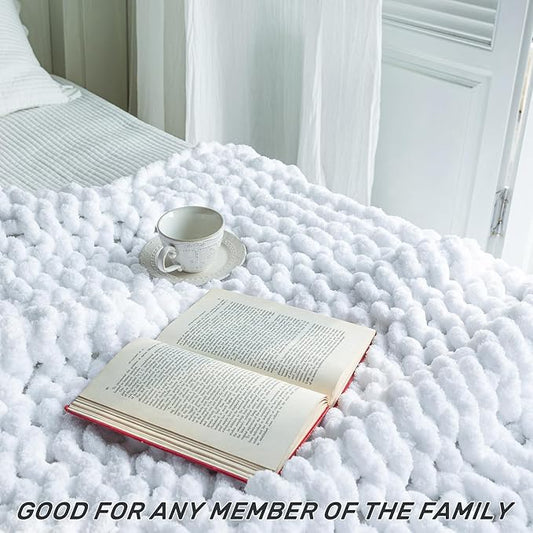 Chunky Knit Blanket - Luxury Soft Cozy Queen Size(50 * 60) Throw Blanket,100% Woven Blanket Rope Knot Throw Blanket for Couch, Sofa, Home Decor, Gift - Machine Washable（White）