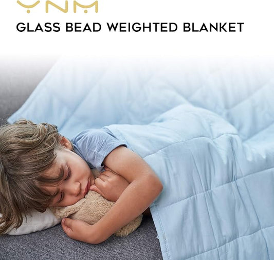 YnM Weighted Blanket — Heavy 100% Oeko-Tex Certified Cotton Material with Premium Glass Beads (Light Blue, 36''x48'' 5lbs), Suit for One Person(~40lb) Use on Twin Bed