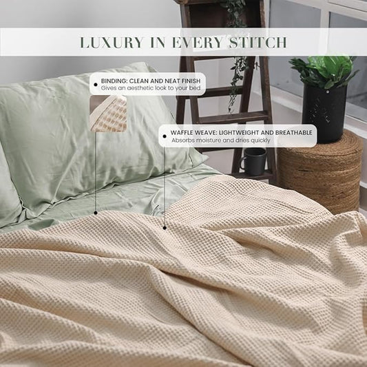 Salt Earth GOTS Certified 100% Organic Cotton Throw Blanket, 108" X 108" Waffle Blankets & Throws for Bed, Throw Blanket for Couch, Modern & Cozy Blanket, All Seasons, Comfy & Soft Blanket(Parchment)