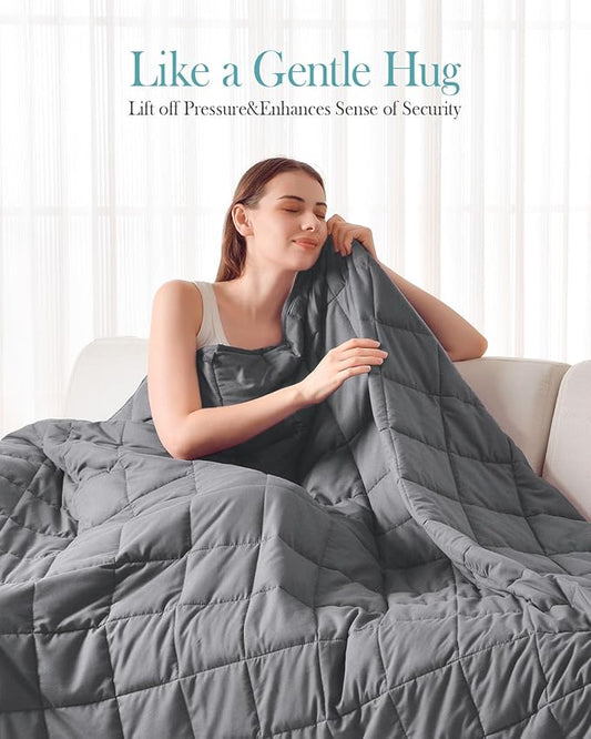 Topblan Breathable Ultra Soft 15lbs Weighted Blanket - Twin/Full Size, Glass Beads, Bed/Sofa, 48 x 72 inches, Dark Grey
