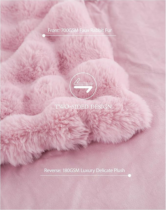 Faux Fur Throw Blanket – Ultra Soft Fuzzy Blanket for Couch or Bed, Bubble Texture, Cozy & Machine Washable, 60 x 80 Inches Decorative Plush Blanket for Living Room or Bedroom