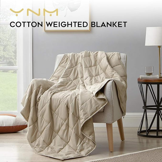 YnM Weighted Blanket — Heavy 100% Oeko-Tex Certified Cotton Material with Premium Glass Beads (Khaki 48''x72'' 20lbs), Suit for One Person(~190lb) Use on Twin/Full Bed