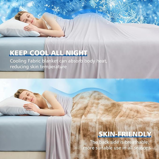 EMME Cooling Blanket 50"x70", Q-Max 0.5 Cooling Blankets for Hot Sleepers, Ice Summer Blanket for Nights Sweats, Khaki Lightweight Sheet for Bed