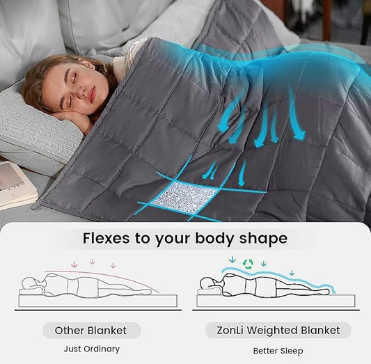 ZonLi Weighted Blanket (60"x80", 20lbs, Dark Grey) Queen Size Weighted Blanket for Adults, High Breathability Heavy Blanket, Soft Material with Premium Glass Beads