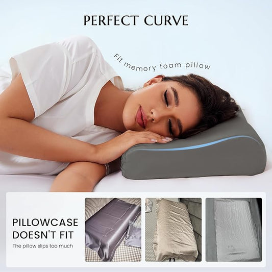 THXSILK 19 Momme 100% Mulberry Silk Pillowcase for Contour Memory Foam Pillow, Contour Pillow Case Cover, Cervical Pillow Case, Pack of 1(Charcoal, 21"x14.5"x4.9"/4.2")