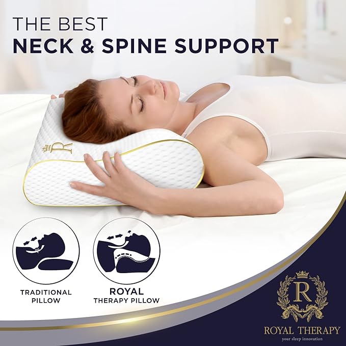 Royal Therapy 2-Pack Queen Memory Foam Pillow, Cervical, Queen Contour Pillow, Orthopedic Pillow for Neck Support, Neck Pain, Side Sleepers, CertiPUR-US