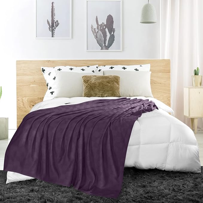 Utopia Bedding Plum 100% Cotton Blanket [Twin Size - 90x72 Inch] 350GSM Lightweight, Soft and Breathable Thermal Blanket for All Seasons