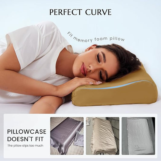 THXSILK 19 Momme 100% Mulberry Silk Pillowcase for Contour Memory Foam Pillow, Cervical Pillow Case, Contour Pillow Case Cover, Pack of 1(Metallic Gold, 20"x12"x3.9"/2.7")