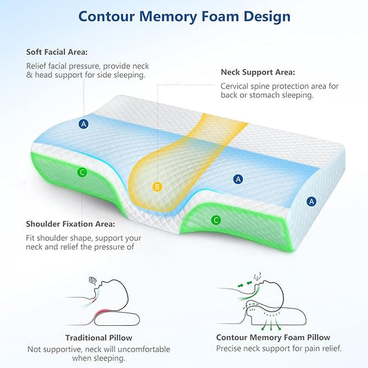 ZAMAT Memory Foam Pillow for Neck Pain Relief, Adjustable Ergonomic Cervical Pillow for Sleeping, Orthopedic Neck Pillow with Washable Cover, Bed Pillows for Side, Back, Stomach Sleepers