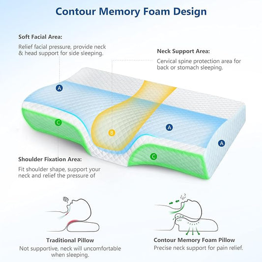 ZAMAT Memory Foam Pillow for Neck Pain Relief, Adjustable Ergonomic Cervical Pillow for Sleeping, Orthopedic Neck Pillow with Washable Cover, Bed Pillows for Side, Back, Stomach Sleepers