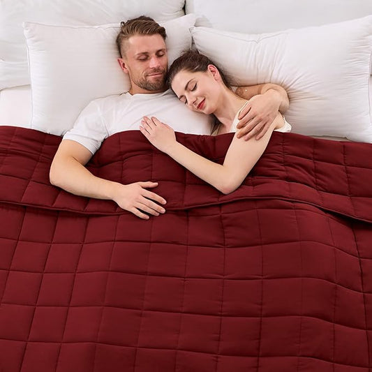 yescool King Size Weighted Blanket for Adults (25 lbs, 80” x 87”, Red) Cooling Heavy Blanket for Sleeping Perfect for 190-210 lbs, Breathable Blanket for Adults & Couple All Season, Machine Washable