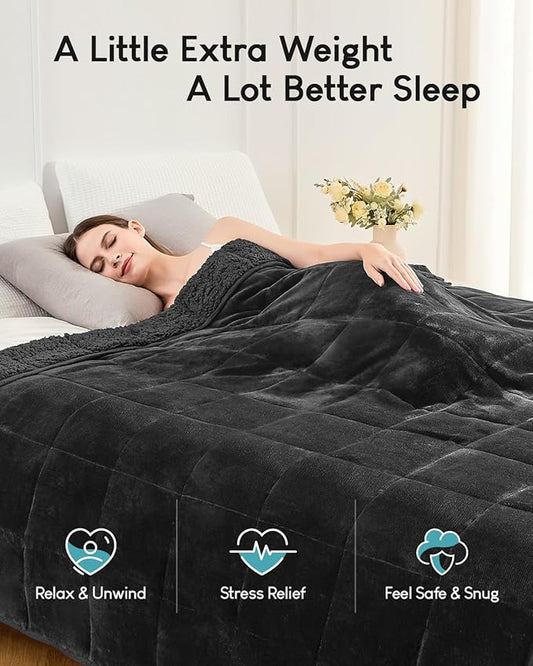 Cottonblue Weighted Blanket 20lbs for Queen Ded - Ultra Soft, Cozy Comfort Sherpa Blanket for Relax and Sleep, Heavy Bed Blankets with Cemaric Beads, 60x80 Inches,Black