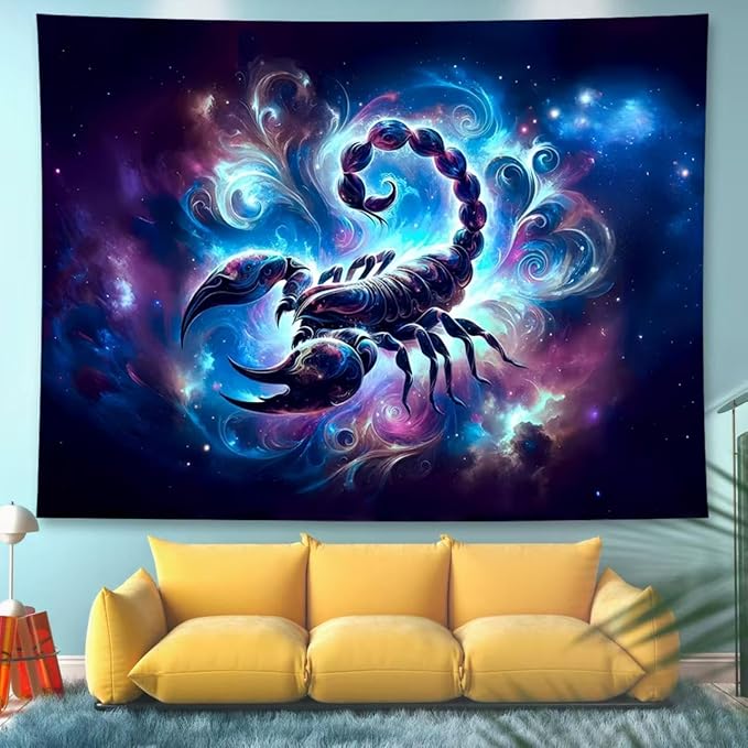 Scorpio Tapestry Wall Hanging Zodiac Sign Decoration Aesthetic for Bedroom Living Room Dormitory Suitable for Teen Boy and Girl Who Like Astrology 59x51 Inches