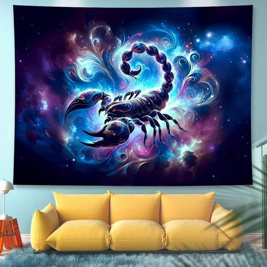 Scorpio Tapestry Wall Hanging Zodiac Sign Decoration Aesthetic for Bedroom Living Room Dormitory Suitable for Teen Boy and Girl Who Like Astrology 59x51 Inches