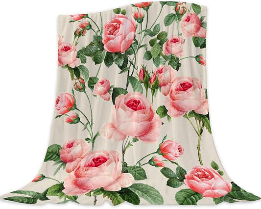 Neatee Living Rose Large Throw Blanket Spring Summer Floral Blanket Throw Blanket for Couch Sofa Bed Soft Cozy Fuzzy Plush Fleece Blankets Home Living Room Decorative Print Blanket 50x70