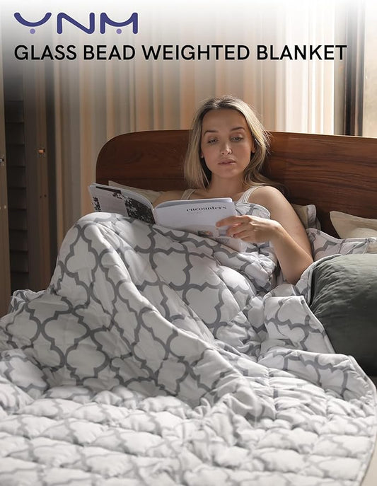 YnM Weighted Blanket,Heavy 100 Percent Oeko-Tex Certified Cotton Material, Bed Blanket for One Person of 190lbs, Ideal for Queen/King Bed (60x80 Inches, 20 Pounds, Lattice Scroll)