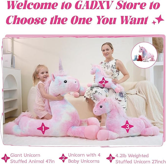 Unicorn Weighted Stuffed Animal 27in, 4.2 lbs Stuffed Unicorn Plush for Adult, Kids, Weight Unicorn Plush Animal Pillow Gifts on Christmas, Birthday, Valentine's Day