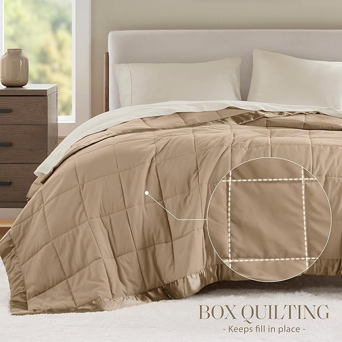 Madison Park Windom Down Alternative Blanket, Premium 3M Scotchgard Moisture Wicking Treatment, Lightweight and Soft Bed Cover For All Season, Satin Trim, Brown King