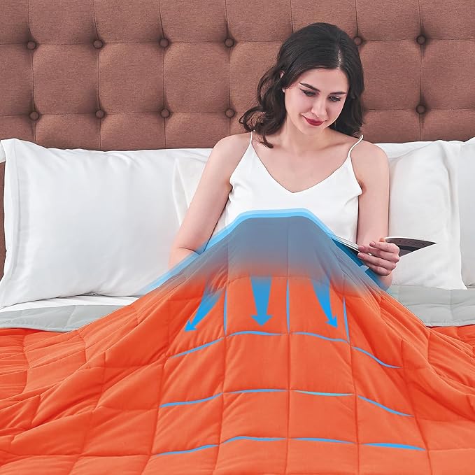 yescool Weighted Blanket for Adults (12 lbs, 60" x 80", Orange) Cooling Heavy Blanket for Sleeping Perfect for 110-130 lbs, Queen Size Breathable Blanket with Premium Glass Bead, Machine Washable